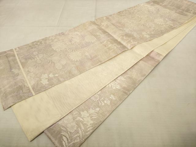 平和屋着物＊夏物　六通柄袋帯　草花文　銀糸　正絹　逸品　AAAV2354pf