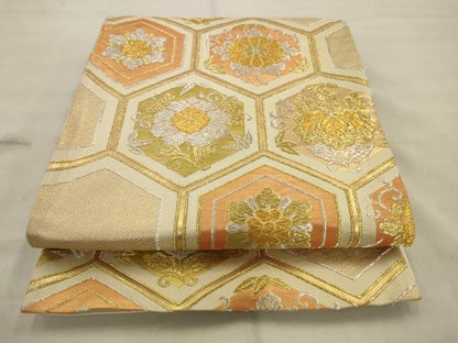 平和屋着物◎六通柄袋帯 亀甲花文 金銀糸 正絹 逸品 AAAV2416sw