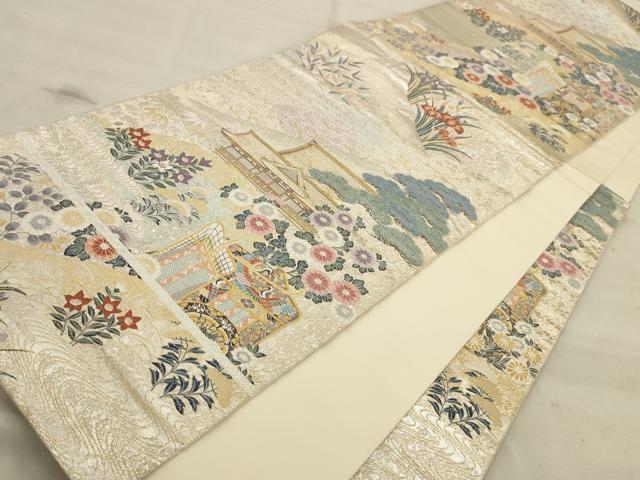 平和屋着物◎六通柄袋帯 唐織 風景花文 金銀糸 正絹 逸品 AAAV2426sw
