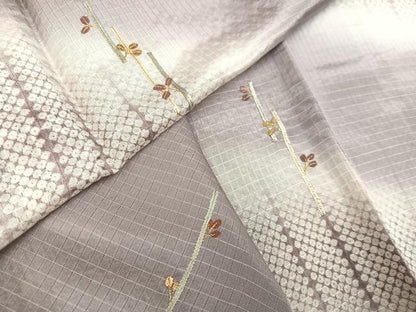 平和屋着物▽訪問着 単衣 刺繍 草木文 暈し染め 正絹 逸品 AAAV2508ph