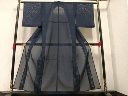 平和屋着物＊夏物　色無地　絽　紺青色　洗える着物　AAAV2536ph