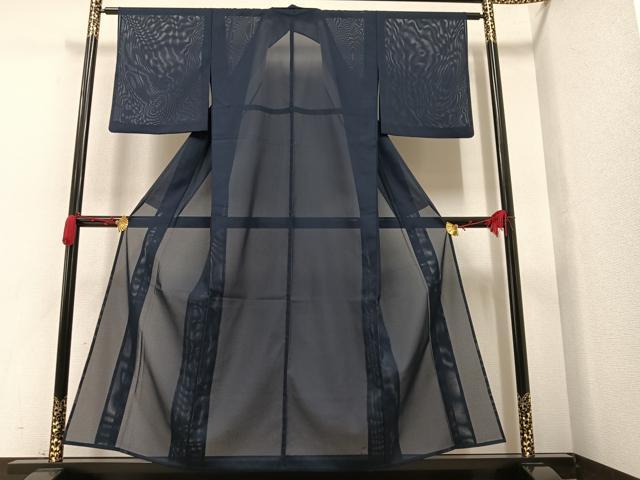 平和屋着物＊夏物　色無地　絽　紺青色　洗える着物　AAAV2536ph