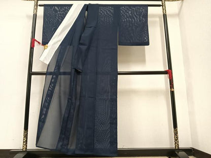 平和屋着物＊夏物　色無地　絽　紺青色　洗える着物　AAAV2536ph
