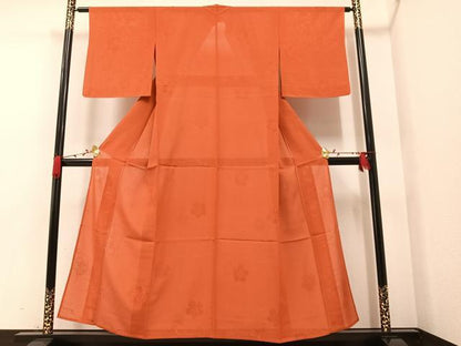 平和屋着物＊夏物　色無地　雲重ね花紋絽　赤茶色　正絹　逸品　AAAV2557ph