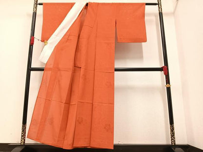 平和屋着物＊夏物　色無地　雲重ね花紋絽　赤茶色　正絹　逸品　AAAV2557ph