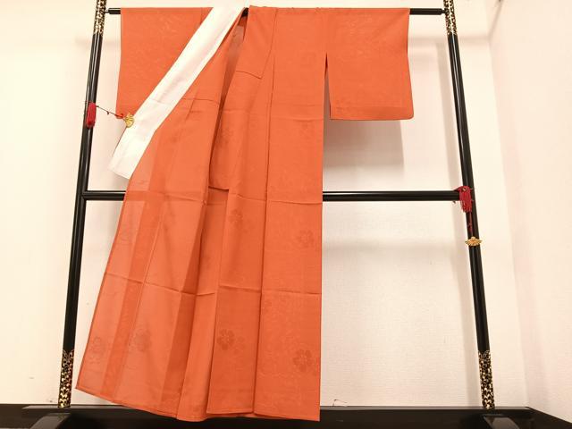 平和屋着物＊夏物　色無地　雲重ね花紋絽　赤茶色　正絹　逸品　AAAV2557ph