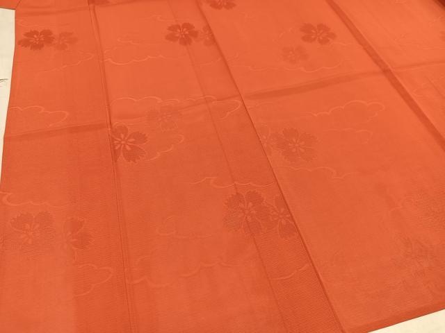 平和屋着物＊夏物　色無地　雲重ね花紋絽　赤茶色　正絹　逸品　AAAV2557ph