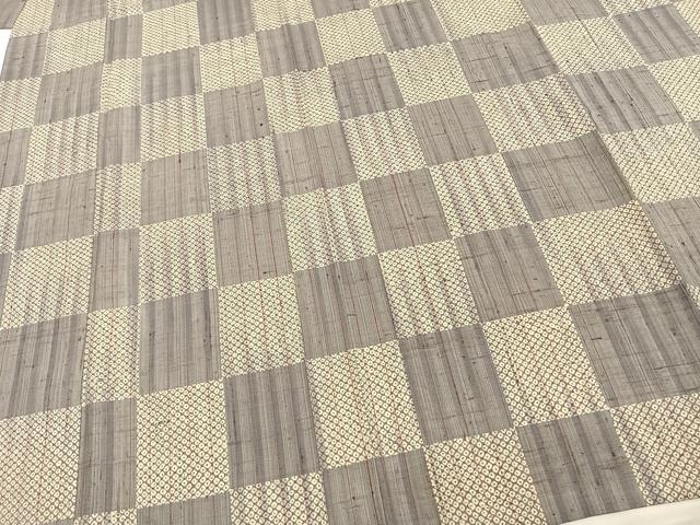 平和屋着物▽生紬 単衣 市松文様 正絹 逸品 AAAV2574fy