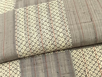 平和屋着物▽生紬 単衣 市松文様 正絹 逸品 AAAV2574fy