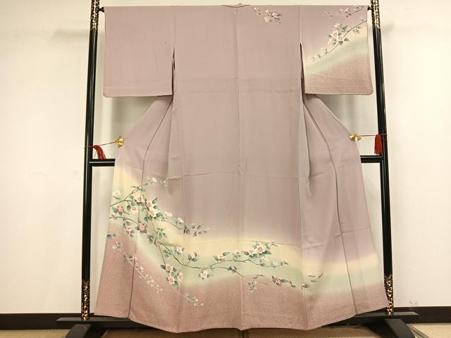 平和屋着物▽訪問着 単衣 枝花文 暈し染め 正絹 逸品 AAAV2575fy