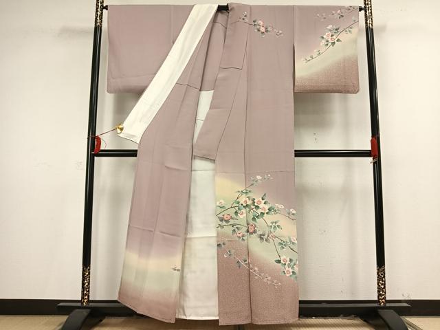 平和屋着物▽訪問着 単衣 枝花文 暈し染め 正絹 逸品 AAAV2575fy
