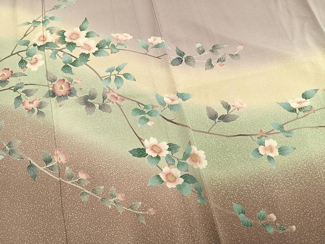 平和屋着物▽訪問着 単衣 枝花文 暈し染め 正絹 逸品 AAAV2575fy