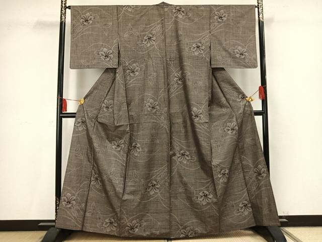 平和屋着物▽本場大島紬 単衣 9マルキ 草花文 正絹 逸品 AAAV2576fy