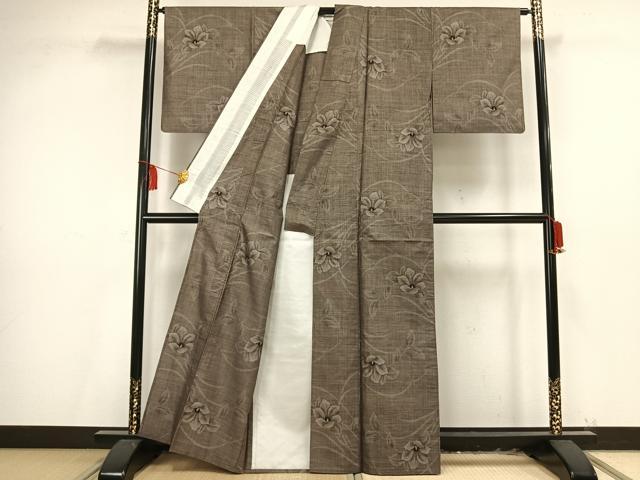 平和屋着物▽本場大島紬 単衣 9マルキ 草花文 正絹 逸品 AAAV2576fy