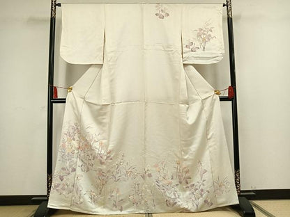 平和屋着物▽訪問着 単衣 草花文 金糸 金彩 正絹 逸品 AAAV2577fy