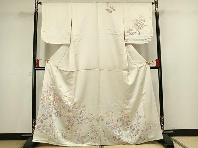 平和屋着物▽訪問着 単衣 草花文 金糸 金彩 正絹 逸品 AAAV2577fy
