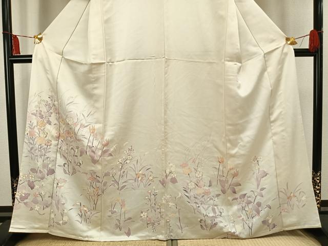 平和屋着物▽訪問着 単衣 草花文 金糸 金彩 正絹 逸品 AAAV2577fy