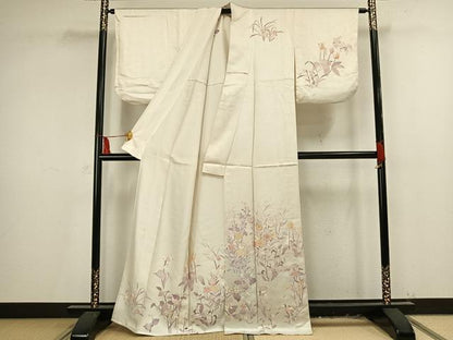 平和屋着物▽訪問着 単衣 草花文 金糸 金彩 正絹 逸品 AAAV2577fy