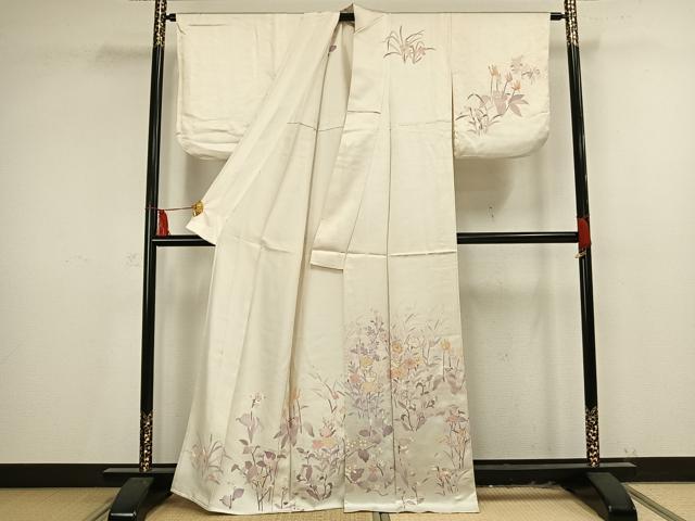 平和屋着物▽訪問着 単衣 草花文 金糸 金彩 正絹 逸品 AAAV2577fy