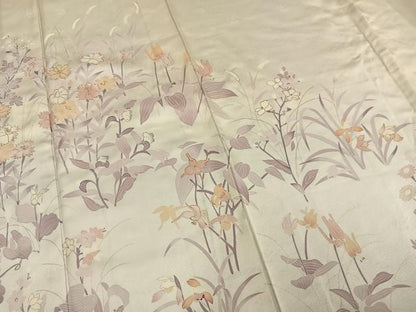 平和屋着物▽訪問着 単衣 草花文 金糸 金彩 正絹 逸品 AAAV2577fy