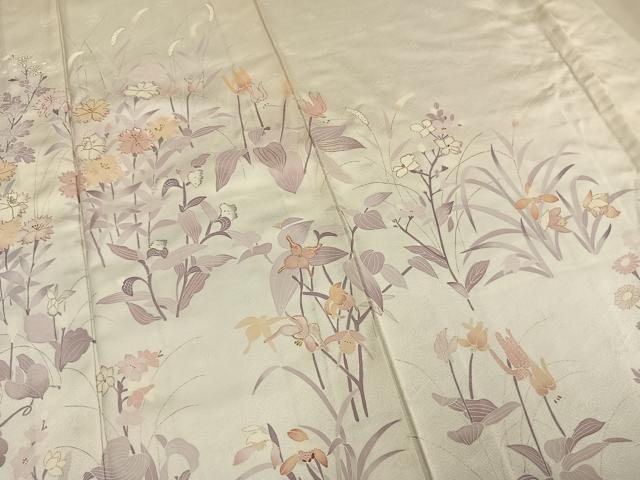 平和屋着物▽訪問着 単衣 草花文 金糸 金彩 正絹 逸品 AAAV2577fy