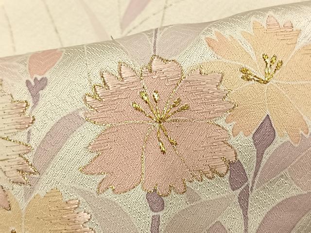 平和屋着物▽訪問着 単衣 草花文 金糸 金彩 正絹 逸品 AAAV2577fy