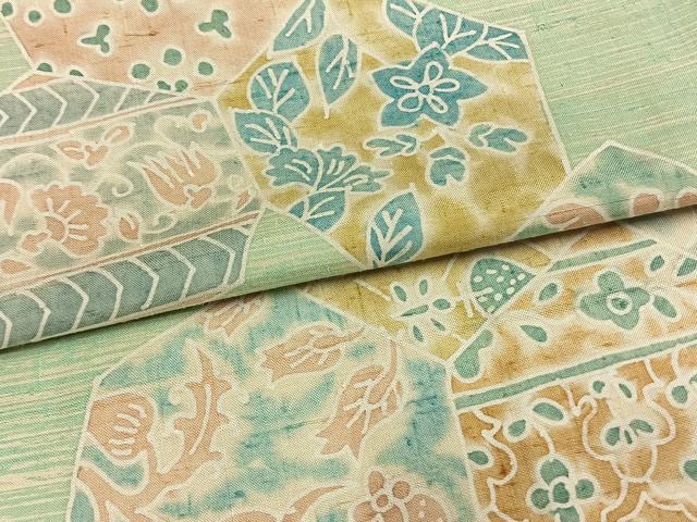 平和屋着物▽上質な紬 単衣 切嵌花文 正絹 逸品 AAAV2578fy