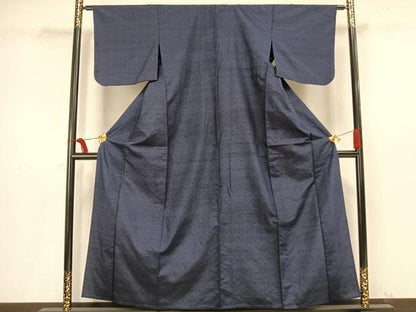 平和屋着物▽上質な紬　単衣　七宝文　正絹　逸品　AAAV2579fy