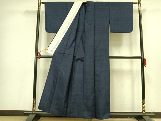 平和屋着物▽上質な紬　単衣　七宝文　正絹　逸品　AAAV2579fy