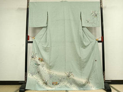 平和屋着物▽訪問着 単衣 作家物 鴛鴦花文 暈し染め ロング丈 正絹 逸品 AAAV2580fy