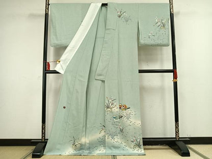 平和屋着物▽訪問着 単衣 作家物 鴛鴦花文 暈し染め ロング丈 正絹 逸品 AAAV2580fy