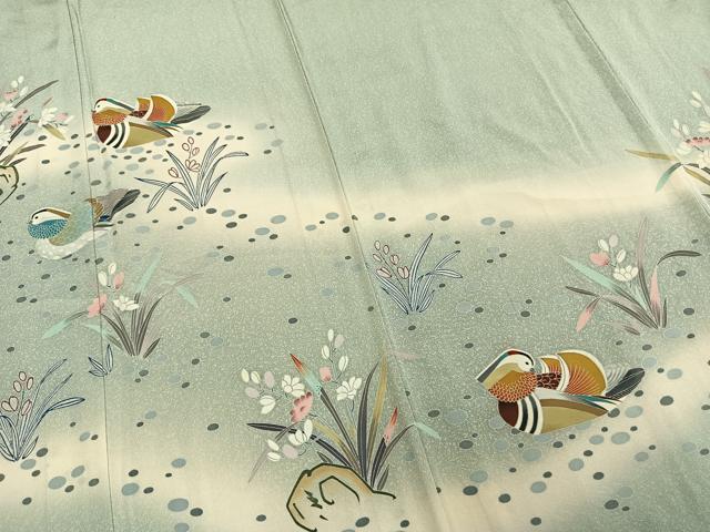 平和屋着物▽訪問着 単衣 作家物 鴛鴦花文 暈し染め ロング丈 正絹 逸品 AAAV2580fy