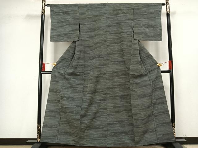 平和屋着物▽白鷹お召　単衣　霞文　正絹　逸品　AAAV2581fy
