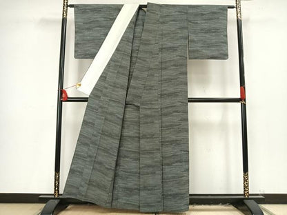 平和屋着物▽白鷹お召　単衣　霞文　正絹　逸品　AAAV2581fy