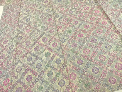 平和屋着物▽上質な紬 単衣 絞り 菱花文 正絹 逸品 AAAV2582fy