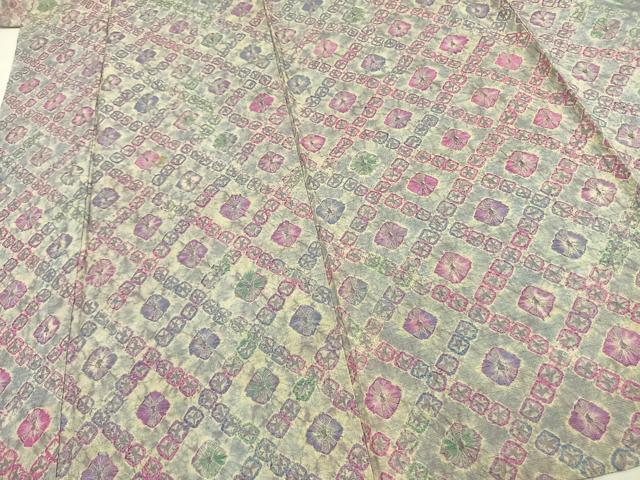 平和屋着物▽上質な紬 単衣 絞り 菱花文 正絹 逸品 AAAV2582fy