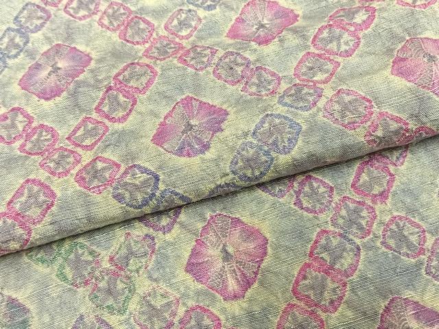 平和屋着物▽上質な紬 単衣 絞り 菱花文 正絹 逸品 AAAV2582fy