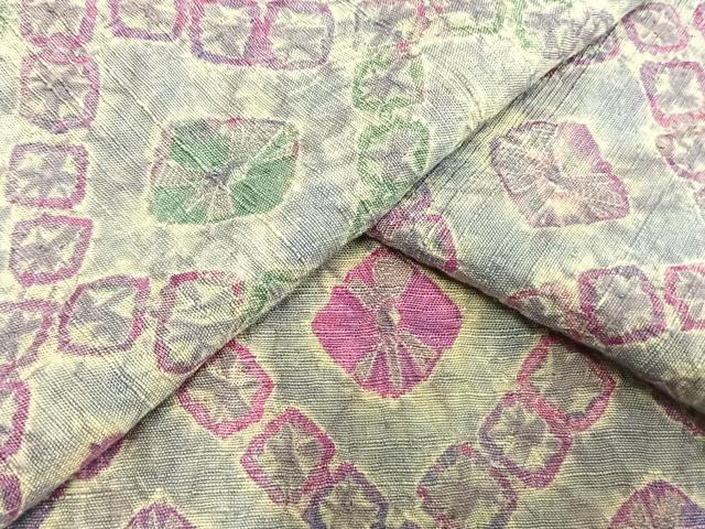 平和屋着物▽上質な紬 単衣 絞り 菱花文 正絹 逸品 AAAV2582fy