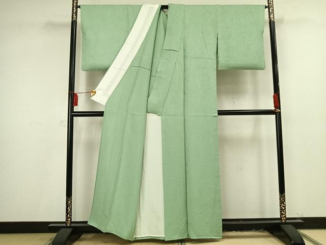 平和屋着物▽上質な色無地 単衣 草花地紋 薄萌葱色 正絹 逸品 AAAV2584fy