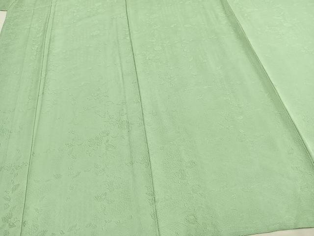 平和屋着物▽上質な色無地 単衣 草花地紋 薄萌葱色 正絹 逸品 AAAV2584fy