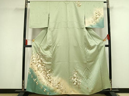 平和屋着物▽訪問着 単衣 駒刺繍 草花文 暈し染め 金彩 正絹 逸品 AAAV2586fy