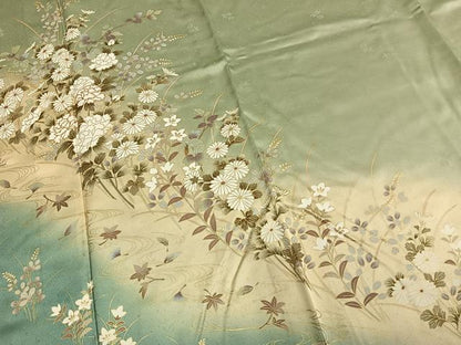 平和屋着物▽訪問着 単衣 駒刺繍 草花文 暈し染め 金彩 正絹 逸品 AAAV2586fy