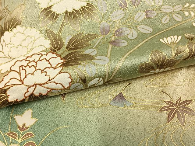 平和屋着物▽訪問着 単衣 駒刺繍 草花文 暈し染め 金彩 正絹 逸品 AAAV2586fy