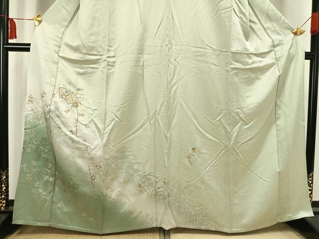 平和屋着物▽訪問着 単衣 刺繍 地紙草花文 金銀彩 正絹 逸品 AAAV2589fy