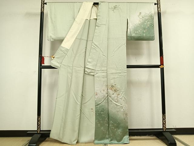 平和屋着物▽訪問着 単衣 刺繍 地紙草花文 金銀彩 正絹 逸品 AAAV2589fy