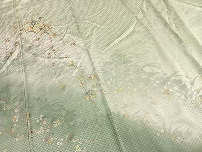 平和屋着物▽訪問着 単衣 刺繍 地紙草花文 金銀彩 正絹 逸品 AAAV2589fy
