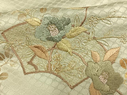 平和屋着物▽訪問着 単衣 刺繍 地紙草花文 金銀彩 正絹 逸品 AAAV2589fy