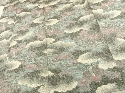 平和屋着物▽上質な紬 単衣 雲取り風景文 正絹 逸品 AAAV2592fy