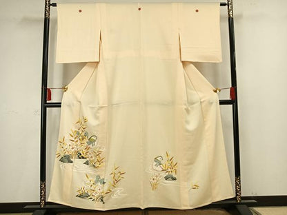 平和屋着物▽訪問着　単衣　友禅　鴛鴦文　正絹　逸品　AAAV2593fy