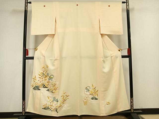 平和屋着物▽訪問着　単衣　友禅　鴛鴦文　正絹　逸品　AAAV2593fy